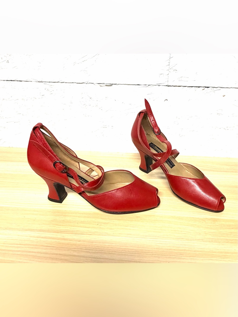 Arika Nerguiz Tango Dance Shoes Red Leather with criss cross strap